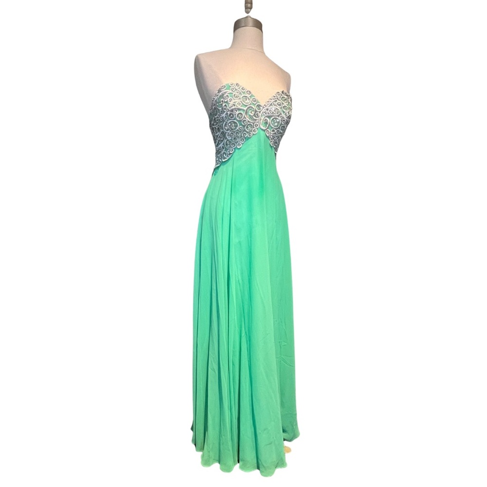Fiesta Strapless Dress in Mint Green with Silver Accents